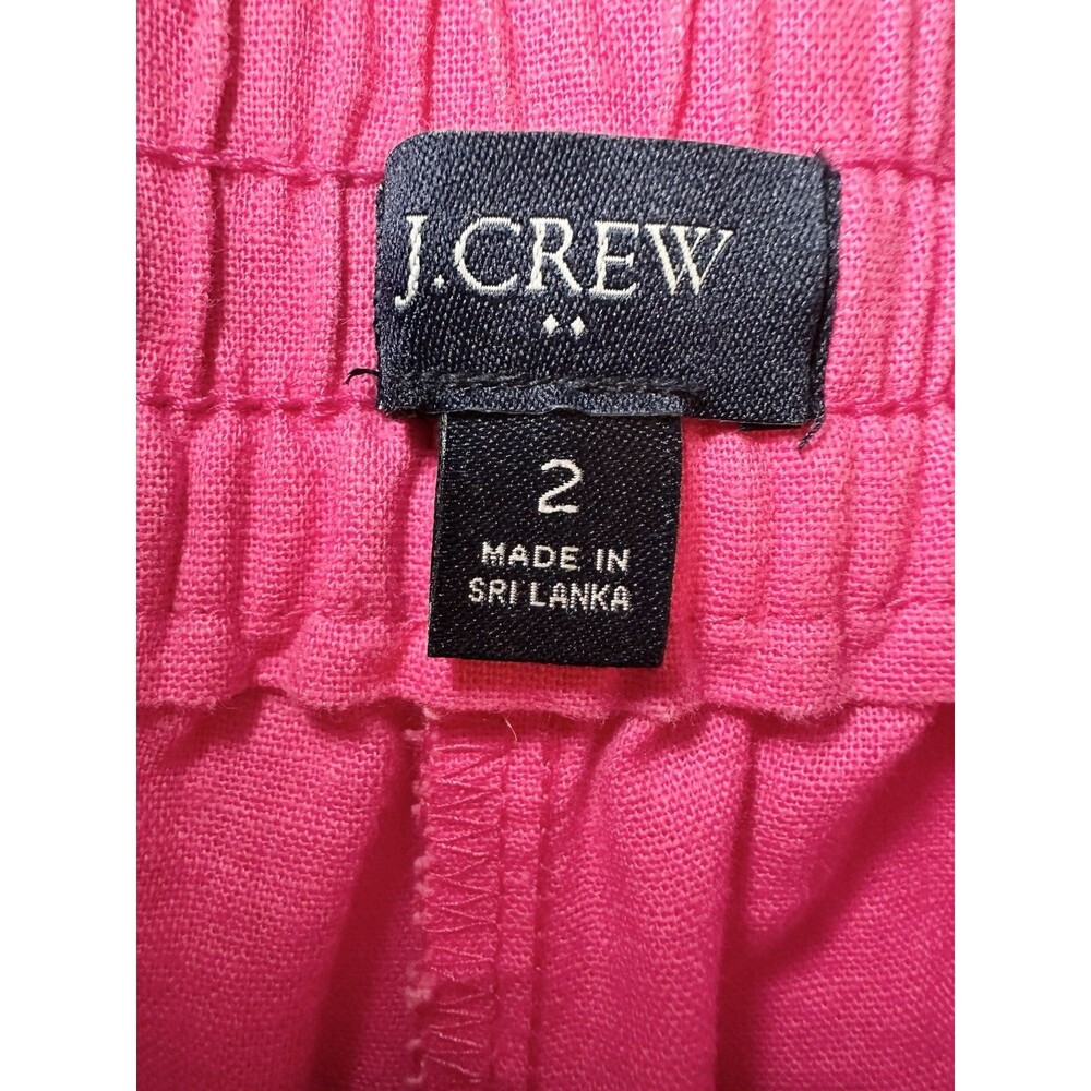 J. Crew Hot Pink Linen Blend Pull On Drawstring Elastic Waist Ankle Pant Women 2 - Picture 5 of 10